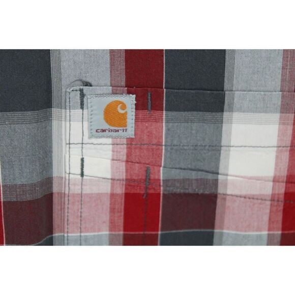 Carhartt Xl Relaxed Fit Burgundy/Gray Plaid Short Sleeve Button Front Shirt - Picture 3 of 7